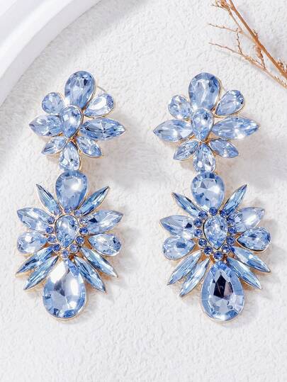 juran 1 Pair Exaggerated Rhinestone Floral Pendant Earrings, Women's Wedding, Date, Party Jewelry Gift