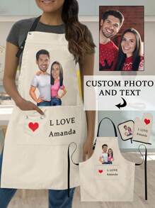 Customized 3-Piece Kitchen Apron Set, Personalized Couple Portrait Apron, Heat Resistant Gloves, Heat Resistant Pad. Suitable For Cooking, Industrial Production, Household Chores, Outdoor Grilling. Hand Or Machine Washable. Multiple Colors Available. Perfect Gift For Her/Him On Birthday, Anniversary, Christmas