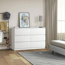 6 Drawer Dresser For Bedroom, Wide Storage Cabinet, Chest Of Drawers & Dresser, For Living Room, Bedroom, TV Room, Entryway Furniture - 白色 - 查看 2