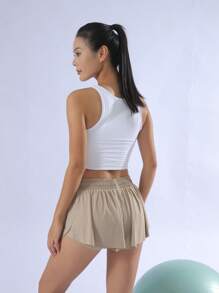 Laies SKORTS Flowy Shorts For Women Butterfly Shorts 2 In 1 Athletic Workout Gym Biker Running Shorts With Pockets - Màu Khaki - Xem 1