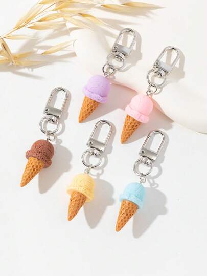 5 件混色可爱 3D 冰淇淋装饰吊坠饰物钥匙扣伴娘礼物