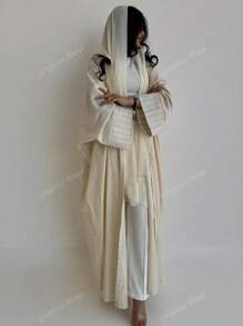 1pc Fashionable Minimalist Contrast Color Block Sleeve Hem Solid Color Robe, Long Robe Abaya Suit For Daily, Festivals