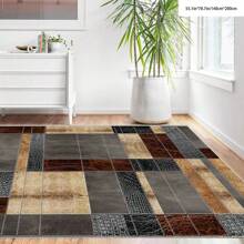 1pc Crystal Velvet Embossed Plaid Area Rug/Doormat - 5mm Thick, Waterproof, Non-Slip, Easy Clean, Machine Washable, Soft & Comfortable, Suitable For Entryway, Kitchen, Living Room, Bedroom, Hallway, Bathroom, Laundry Room - Carpet Decor