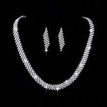 2 Stücke europäischer & amerikanischer Stil Quasten-Ketten-Schmuckset mit Strass-Rauten, bestehend aus Ohrringe und Halskette