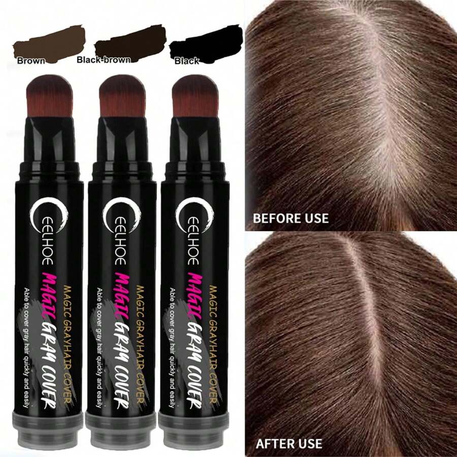 1pcs/2pcs Hairline Powder,Hair Root Repair Powder, Hair Loss Concealer,Waterproof And Sweat Resistant,For Thinning Hair,Gray Coverage, And Color Corrections, Portable Disposable Hair Color Pen With Lasting Coverage - màu đen - Xem 1