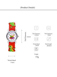 Reloj de cuarzo con correa de silicona con diseño de dinosaurio lindo y de dibujos animados para niños - Rojo - Ver 4
