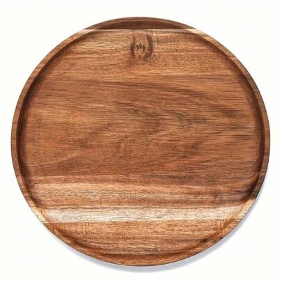 1pc Acacia Wood Tray, 10in/25.5cm Round Wood Tray, Serving Tray, Suitable For Bread, Pizza, Cake, Steak, Fruit, Vegetables, Snacks, Breakfast Tray, For Home Party Restaurant, Kitchen Utensils, Kitchen Supplies, Table Decors