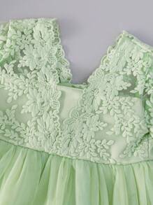 女婴 0-2 岁浅绿色婚礼花童礼服，蓬松薄纱，适合生日、婚礼活动 - 綠色 - 查看 3