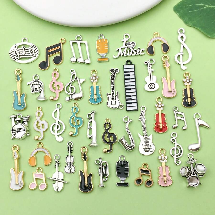 40pcs/Set Antique Silver Alloy Mixed Cat/Musical Note DIY Pendant For Jewelry Key Chain Making Accessories For Music Festival Decoration - Multicolor - View 1