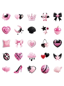 50 Pcs Creative 3D Black And Pink Style Cool Graffiti Stickers, Vinyl Waterproof Girl's Heart Series Stickers, Suitable For Water Bottles, Laptops, Suitcases, Computers, Phone Cases, Diaries, Gifts For Students, Girls And Ladies