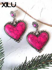 1 set de collar con colgante y aretes de estilo retro y país del oeste antiguo con diseño exagerado de color turquesa al estilo del Día de San Valentín para mujeres