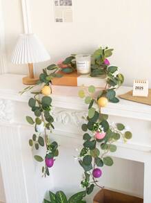 1 peça 66,9 polegadas guirlanda de ovo de Páscoa artificial simulando plantas verdes, com ovos de Páscoa, decoração de videira de folhas de eucalipto de primavera, adequada para decoração de casa interna e externa, centro de mesa de jantar, porta da frente, lareira, jardim, festival, decoração de festa, sem necessidade de fonte de alimentação