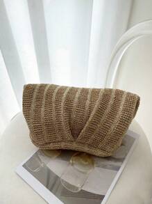 1 pieza Bolso de mano con volantes estilo retro de nube de paja para mujer