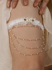 腿环腿饰女生可爱萝莉短裤洛丽塔制服蕾丝腿环性感腿链大腿链 - 珍珠蝴蝶大腿鏈 - 查看 2