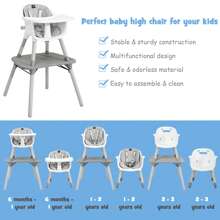 4 In 1 Baby High Chair Convertible Toddler Table Chair Set With PU Cushion Beige/Gray/Brown/Pink - 灰色 - 查看 5