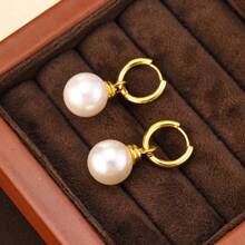salmoph 1 Pair French Style Round Pearl Earrings, Suitable For Daily Wear By Women