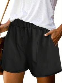 SANOPY Shorts For Women,Womens Shorts,Running Shorts For Women,Minimalist High Waist Pocket Shorts, Casual Shorts For Summer & Spring - 黑色 - 查看 4