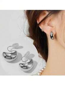 1 Pair Fashion Teardrop Smooth Surface Clip-On Earrings Without Piercing, High-Quality Elegant Design Suitable For Women's Daily Wear, Gift For Festival - Water Drop Ear Clip - View 10