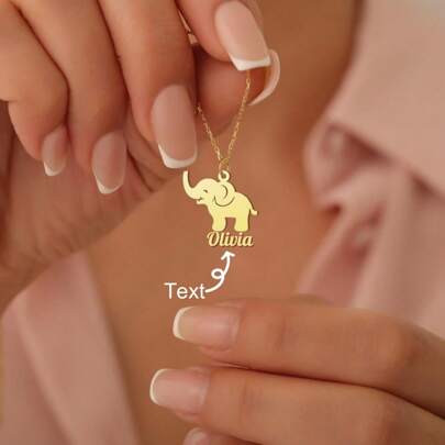 Personalisierte Elefanten-Namenskette, niedlicher Cartoon-Elefanten-Halskette aus Edelstahl, einfache modische Namensschild-Anhänger-Halskette, Schmuck mit Tiermotiv, beliebt bei Frauen