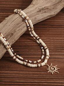 2 件时尚休闲简约几何螺旋太阳椰壳串珠项链套装，适合男士日常佩戴和派对 - 彩色 - 查看 5