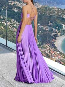 Lila figurbetontes trägerloses Sommerkleid mit Rüschen und Rückenausschnitt | Bohemien elegant-sexy für Dates, Partys und Valentinstag