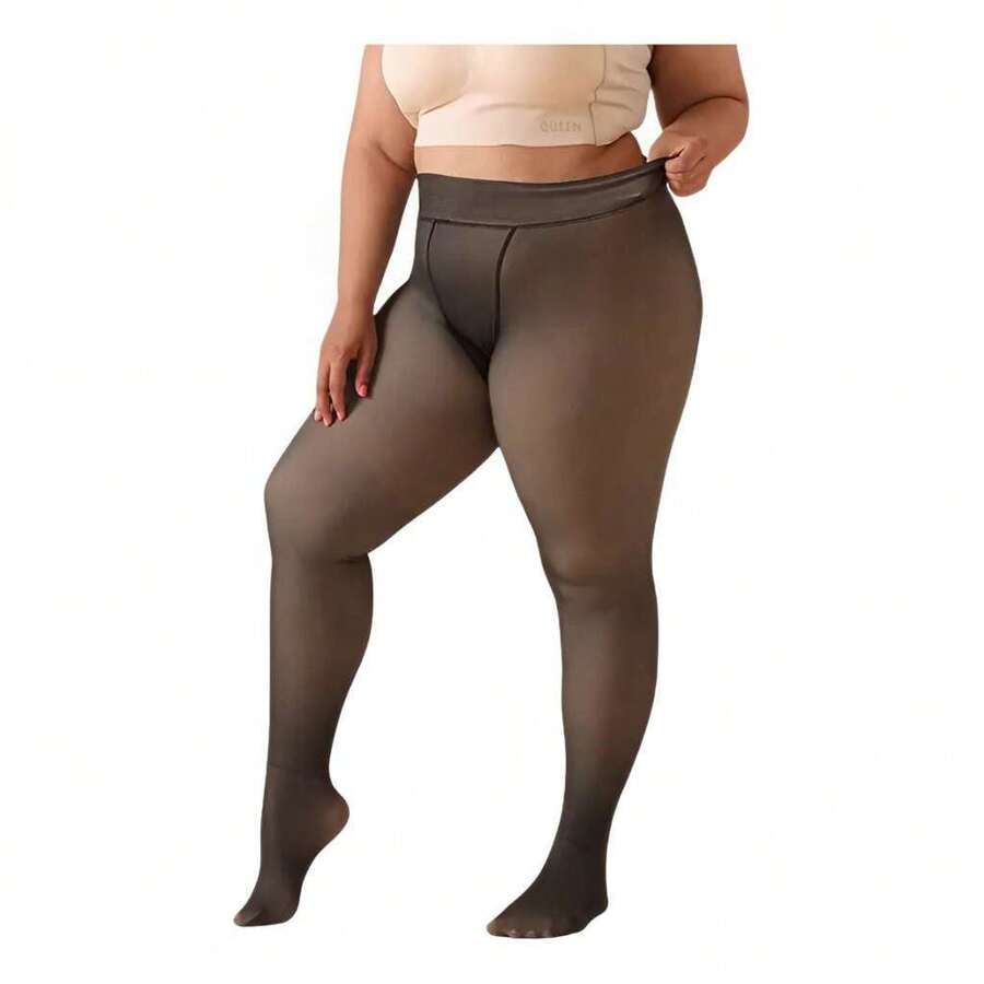 Plush Tights│Translucent Lined Plus Size Tights - Black - View 1