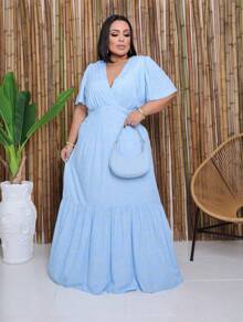 MILENKA DRESS - Baby Blue i kremowy - Zobacz 3