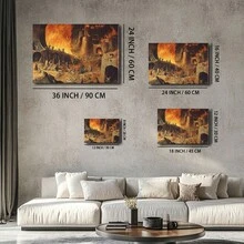1 Pc, A Medieval Painting Of The Fiery With Many Demons And Devil, Original, Canvas, Wall Art, Living Room Wall Decorations, Bedrooms, Bathrooms, Frame Poster Art Prints, Hanging Paintings, Home Decoration, Festivals. Home 1 - Multicolor - View 4