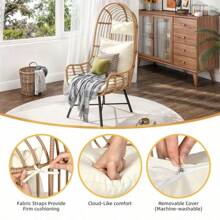 Patio Wicker Basket Oversized Lounger Teardrop Rattan Egg Chair W/ Stand Cushion - 1 - View 4