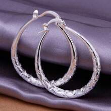 Boucles d'oreilles ovales en vague en argent sterling 925 pour femmes, bijoux de mode pour mariage, fiançailles et charme