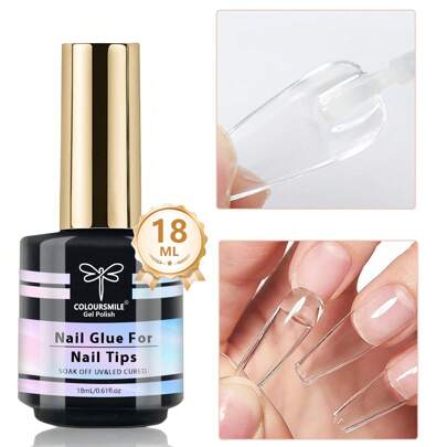 COLOURSMILE 18ml Nail Glue Nail Bond Brush In Nail Glue For Press On Nails Nail Tips & Fake Nails Super Strong Nail Glue For Nail Tips Long Lasting Acrylic Nails Gel Glue