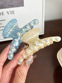 1 件韩国仿珍珠贝壳亚克力发夹，奢华轻质发爪夹，精致发饰 - 彩色 - 查看 10