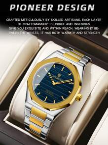 1 Stück elegante Herren Geschäftsuhren im Retro-Goldton aus rostfreiem Stahl, 30M wasserdicht, leuchtend, Quartz, Mode-Stil Herrenuhren als Geschenke für Väter
