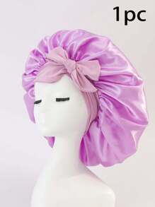 1pc Bow Floppy Band Sleeping Hat Beauty Cleaning Hair Care Hat Moon Hood Hat Wide Brim Elastic Hat Women's Solid Color Brim With Elastic Band, Fashionable And Comfortable Sleeping Cap, Breathable And Soft, Suitable For Long And Curly Hair, Non-Slip, Suitable For Sleeping, Home And Daily Use, Hair Care Cap Back To School