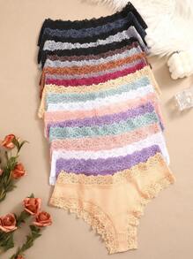 20pcs Ladies Cotton Threaded Lace Small Lace Comfortable Breathable Low Waist Sexy Cotton Thongs - 彩色 - 查看 9