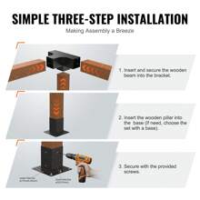 Pergola Bracket Kit 4''x4''(Inner Size 3.6x3.6)&6''x6''(Inner Size 5.6x5.6), 2&4&8pcs 3&4-Way Heavy Duty Corner Bracket Woodworks DIY Post Base Kit, Easy Installation Wooden Beams For Gazebos, Patio Pergolas, Log Cabin Outdoor - 4''x4'' 2pcs 4-way - View 6