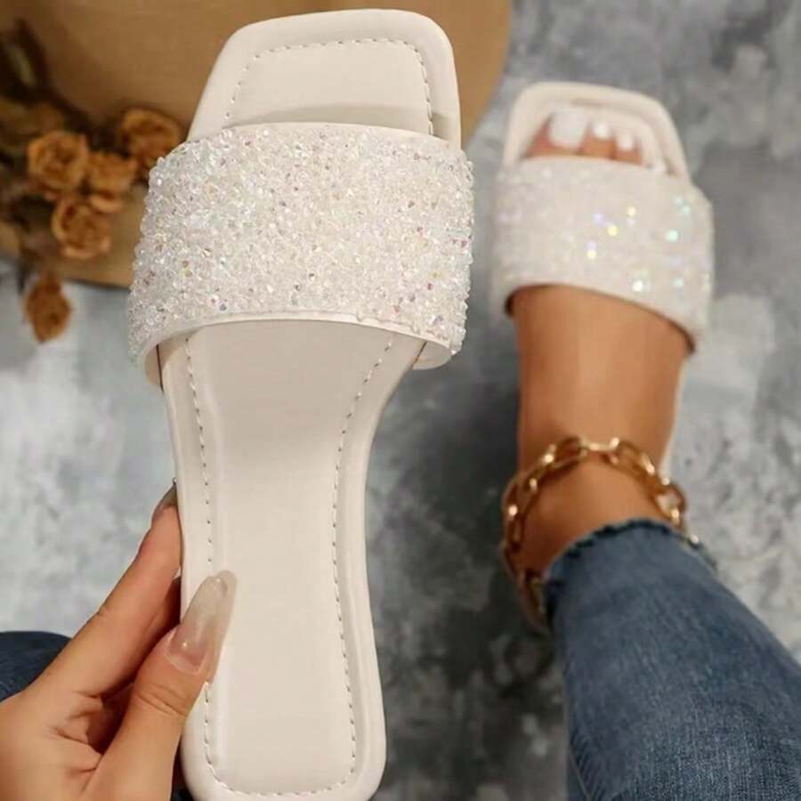 女士优雅水钻装饰舒适休闲一脚蹬凉鞋