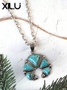 1 set de collar con colgante y aretes de estilo retro y país del oeste antiguo con diseño exagerado de color turquesa al estilo del Día de San Valentín para mujeres