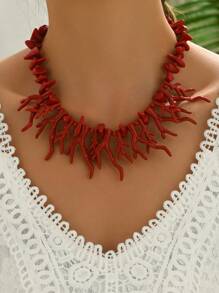 Collar con cuentas de coral rojo Ankola, de estilo festivo, versátil, ideal para señoras en vacaciones, la playa, fiestas diarias y el Año Nuevo