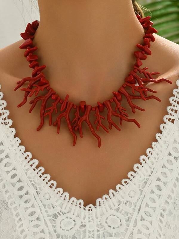 1 pieza Collar de cuentas de coral de moda, diseño creativo Encore, versátil para la playa, vacaciones, uso diario, fiestas, joyería para mujeres
