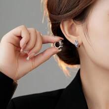 1 par de pendientes de aro con forma de corona y corazón de circonita geométrica para mujer, joyería fina de moda, accesorios minimalistas