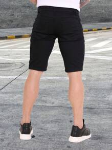 Bermuda Jeans Shorts Color Dark Black Medium Light Men's High Quality With Elastane Sport Factory Store - 黑色 - 查看 3