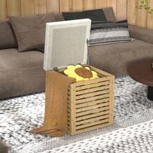 HOMCOM Coffre de rangement, tabouret de rangement de 54.76 L, design lamellé, cadre en bambou naturel, charge jusqu'à 120 kg, 40 x 40 x 47 cm, bois naturel - Beige - Voir 1