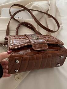 优雅时尚鳄鱼压纹休闲百搭单肩托特包 - 棕色 - 查看 11