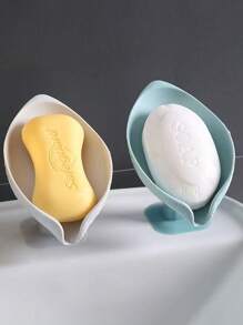 2 pièces Porte-savon en forme de feuille, support de savon de drainage, accessoires de salle de bain, plateau de savon à ventouse, boîte à savon étanche à la salle de bain, porte-savon, accessoires de salle de bain (la couleur du produit peut varier en raison de l'éclairage et du lot de production), décoration de salle de bain maison, retour à l'école d'été