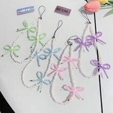 Exquisite Bow Beaded Handmade Ins Mobile Phone Chain Lanyard Creative Pendant Ccd Camera Gifts For Mother, Family, Friends, Birthday, Holiday Phone Charm - Multicolor - View 3