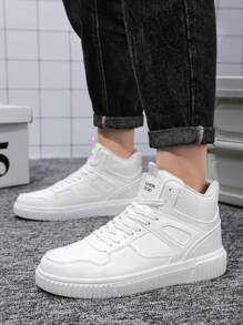 Giày thể thao đế bằng cổ cao dành cho nam, Giày trượt ván ngoài trời buộc dây trơn, Giày thường ngày mới 2024 dành cho nam, Thích hợp cho các hoạt động ngoài trời, Hẹn hò, Mọi mùa - trắng - Xem 4