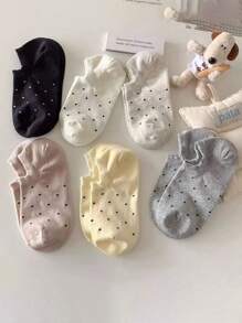 6 pares de calcetines invisibles de tobillo de secado rápido con patrón de puntos sólidos, versátiles y finos para el verano, calcetines náuticos para mujer, regalo de Navidad antideslizante - Multicolor - Ver 9