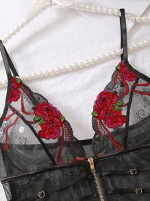 Sexy Lace Mesh Sheer Lingerie With Suspender, Seductive - Black - View 9