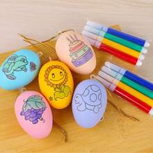 5件DIY彩绘复活节彩蛋拼图玩具手工涂鸦复活节彩蛋仿真蛋壳（款式颜色随机）